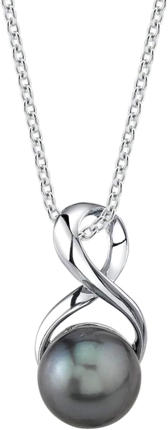 The Pearl Source Real Pearl Pendant for Women with Genuine AAA Quality Black Tahitian Cultured Pearl with Infinity Design | 14K Gold Plated 925 Sterling Silver Necklace Pearl Gifts for Christmas, Holidays and Anniversary