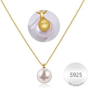 Pearl Necklace for Women 925 Sterling Silver 18K Gold Plated Pearl Necklace and Earrings Set Jewelry Gift, Mother's Day Birthday Wedding Valentines Christmas Party Gifts
