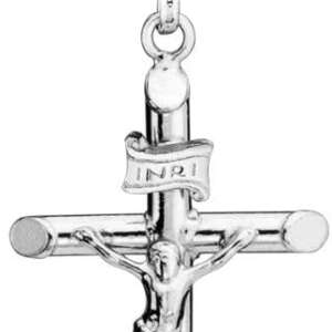 Miabella Rhodium Plated 925 Sterling Silver Small or Large Crucifix Necklace for Men Women, Cross Pendant with Rope Chain, Made in Italy