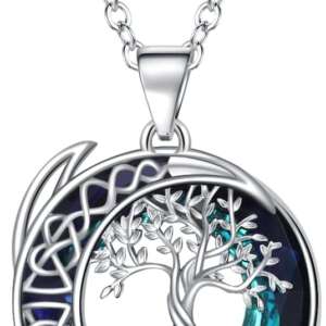 Tree of Life Necklace S925 Sterling Silver Crystal Tree of Life Pendant Necklace Celtic Knot Full Moon Tree of Life Women's Jewellery Gift