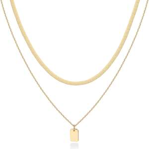 PAVOI 14K Gold Plated Layering Necklaces | Stylish Minimalist Design Pendant Necklaces | Bar, Lotus, Disc, Dog Tag, Horizontal Bar Pendants for Women