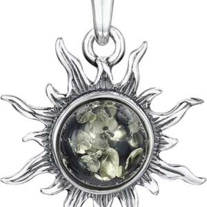 Amberta 925 Sterling Silver with Genuine Baltic Amber - Sun Pendant for Women - Various Stone Colors