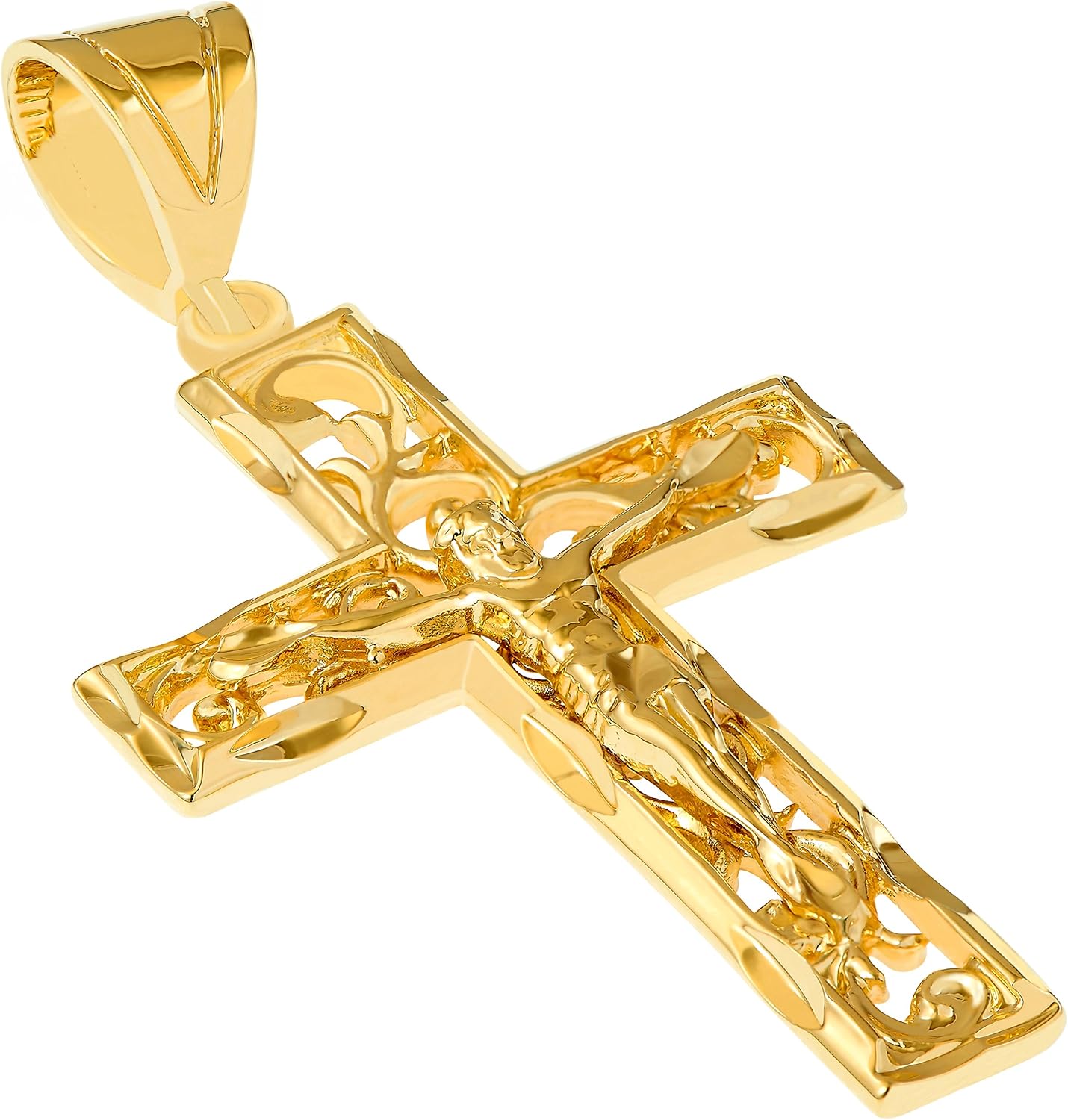 LIFETIME JEWELRY Large Filigree Crucifix Cross Necklace for Men & Women 24k Gold Plated